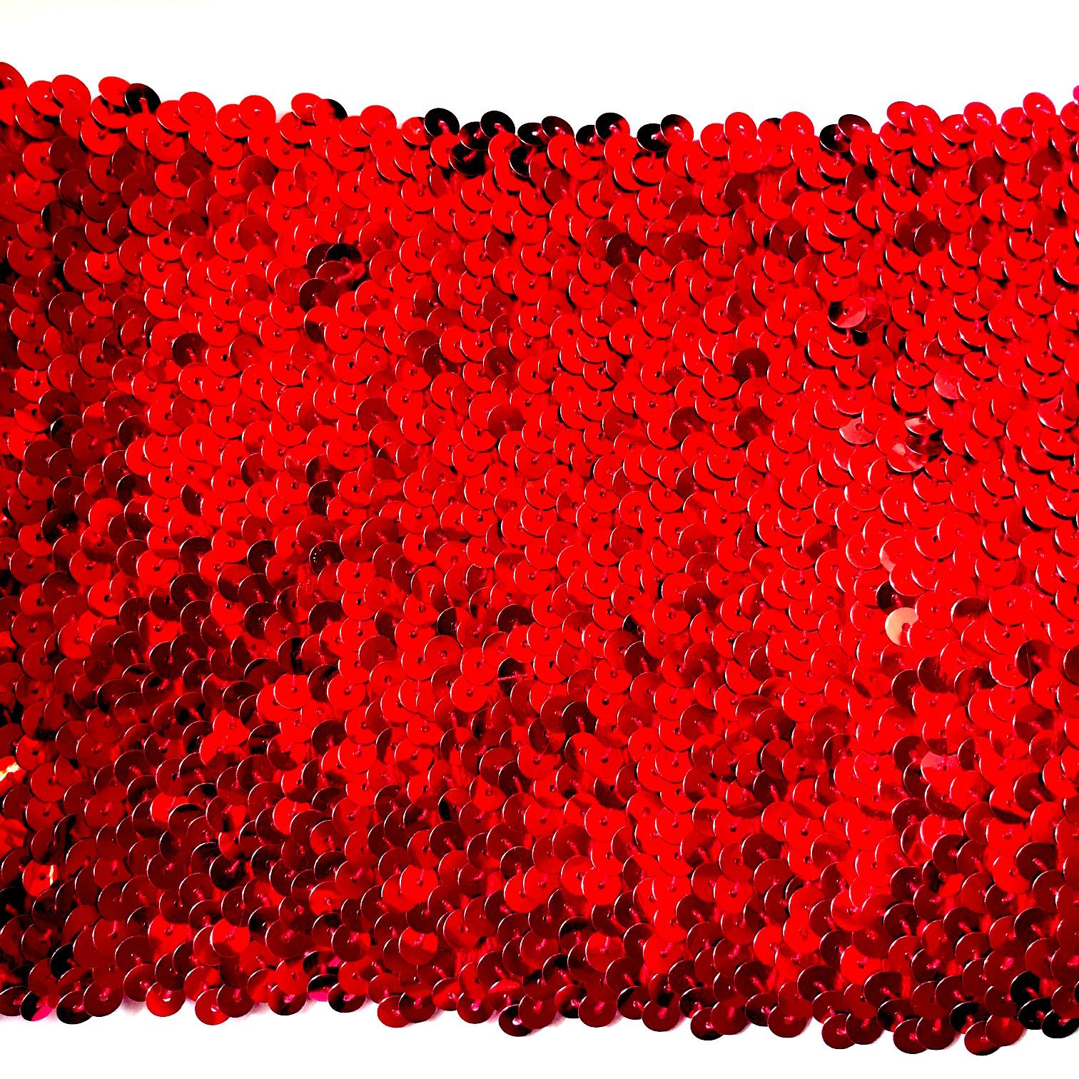 Bande paillettes elastique rouge 14cm