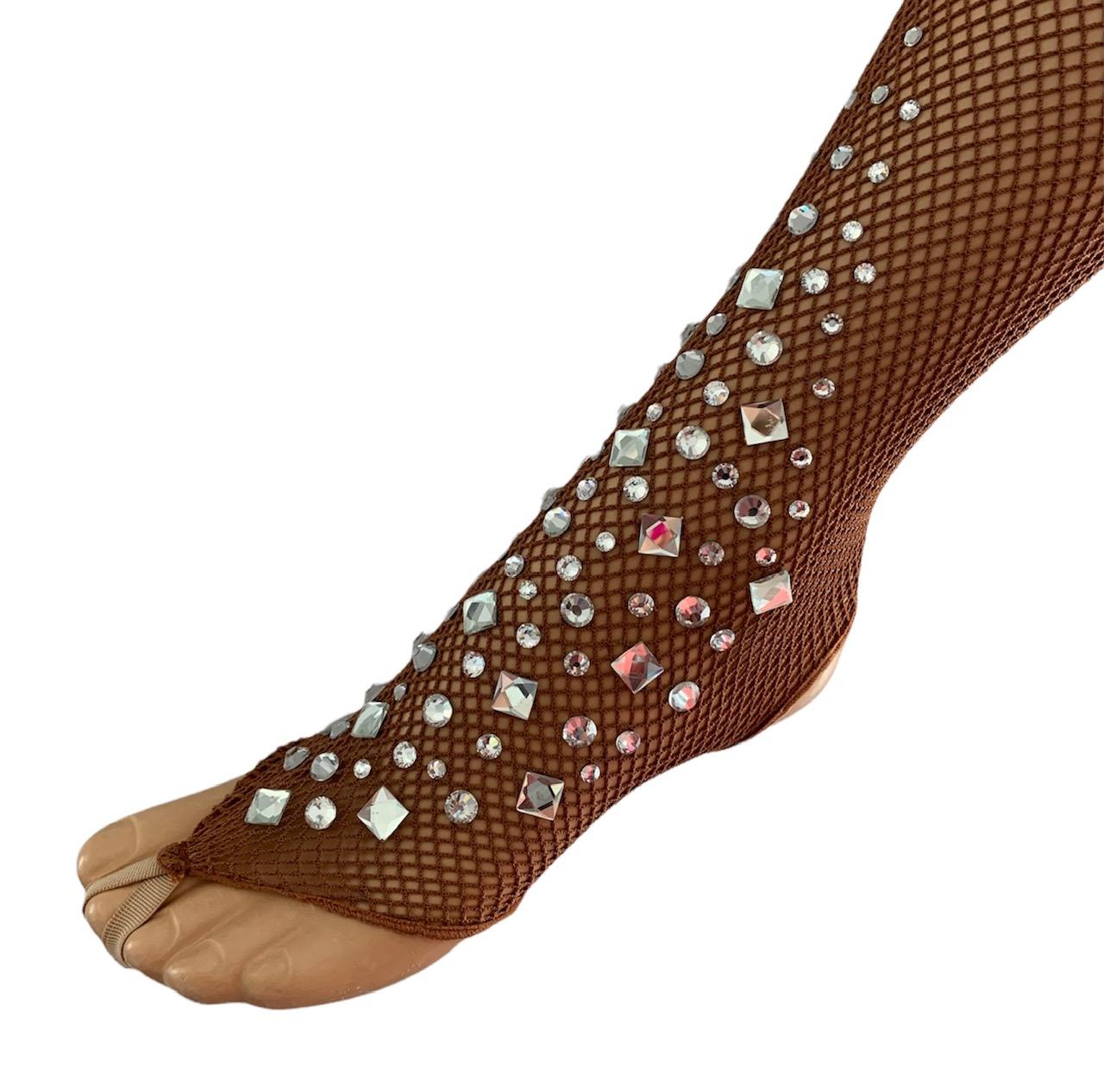 Collant resille avec strass elements sans pied profesionel dark toast caramel toffy gros plan danse spectacle strass2000